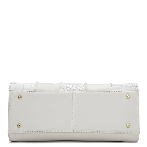 Small Croco Plain Leather Satchel - Snow