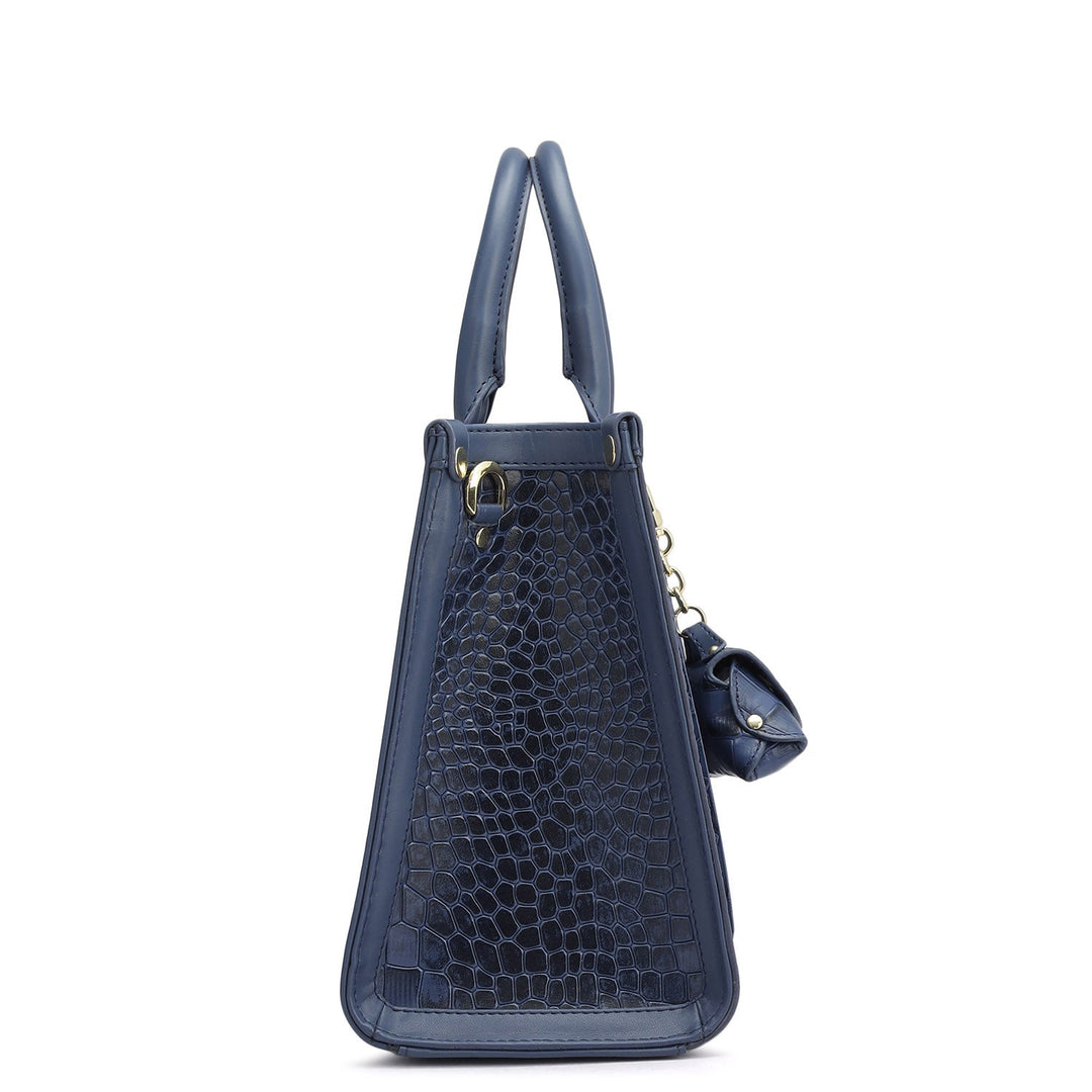 Small Croco Plain Leather Satchel - Stardust