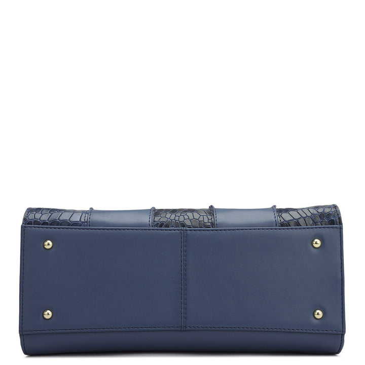 Small Croco Plain Leather Satchel - Stardust
