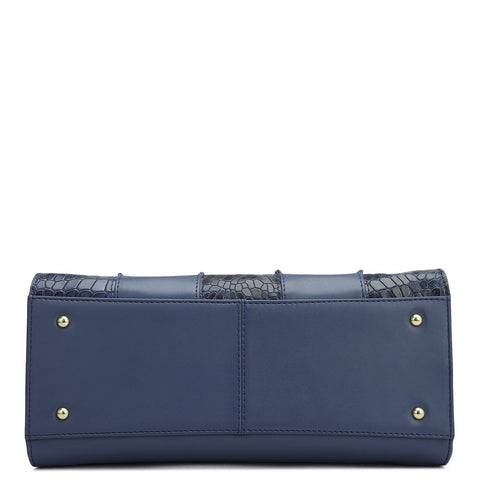 Small Croco Plain Leather Satchel - Stardust