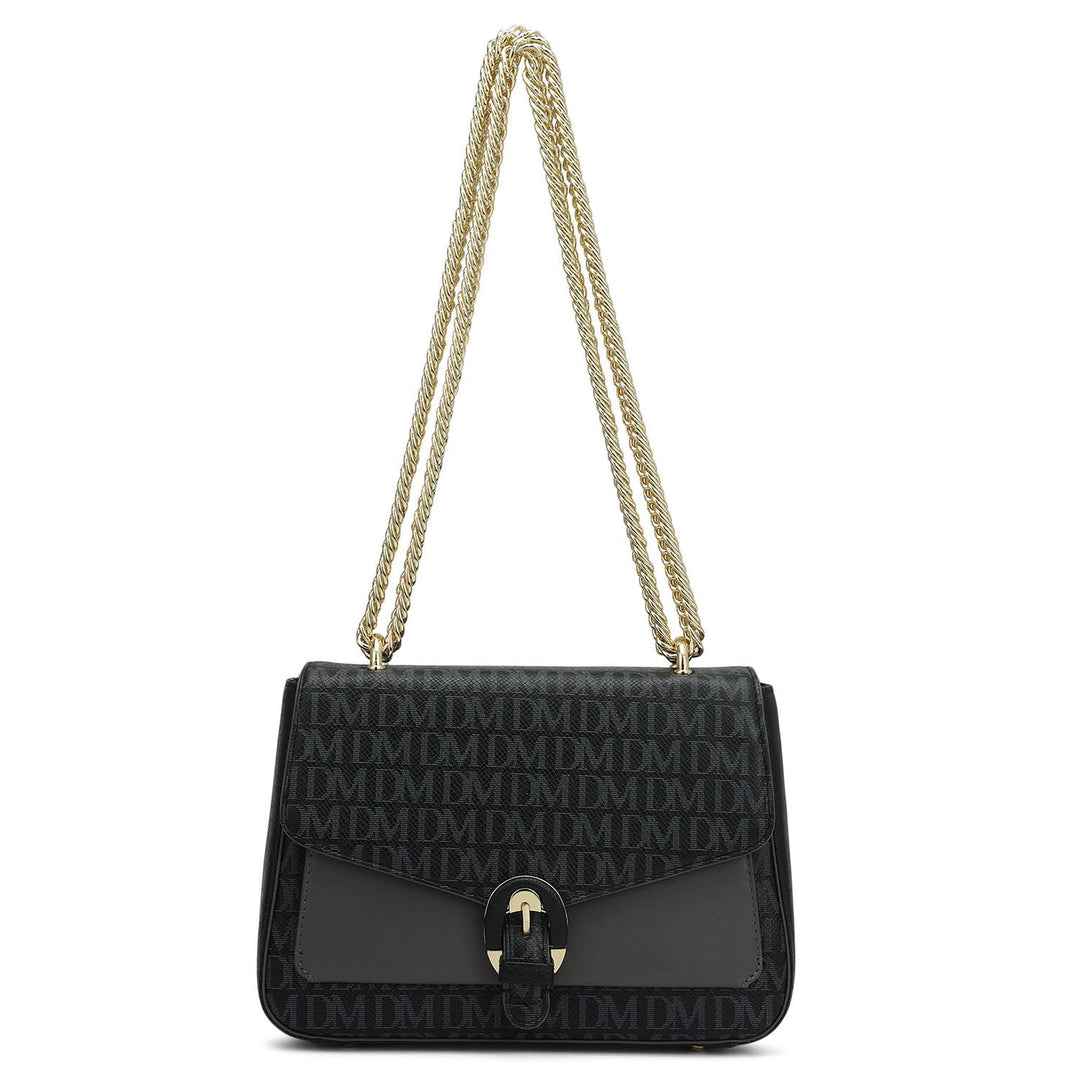 Small Monogram Plain Leather Shoulder Bag - Black