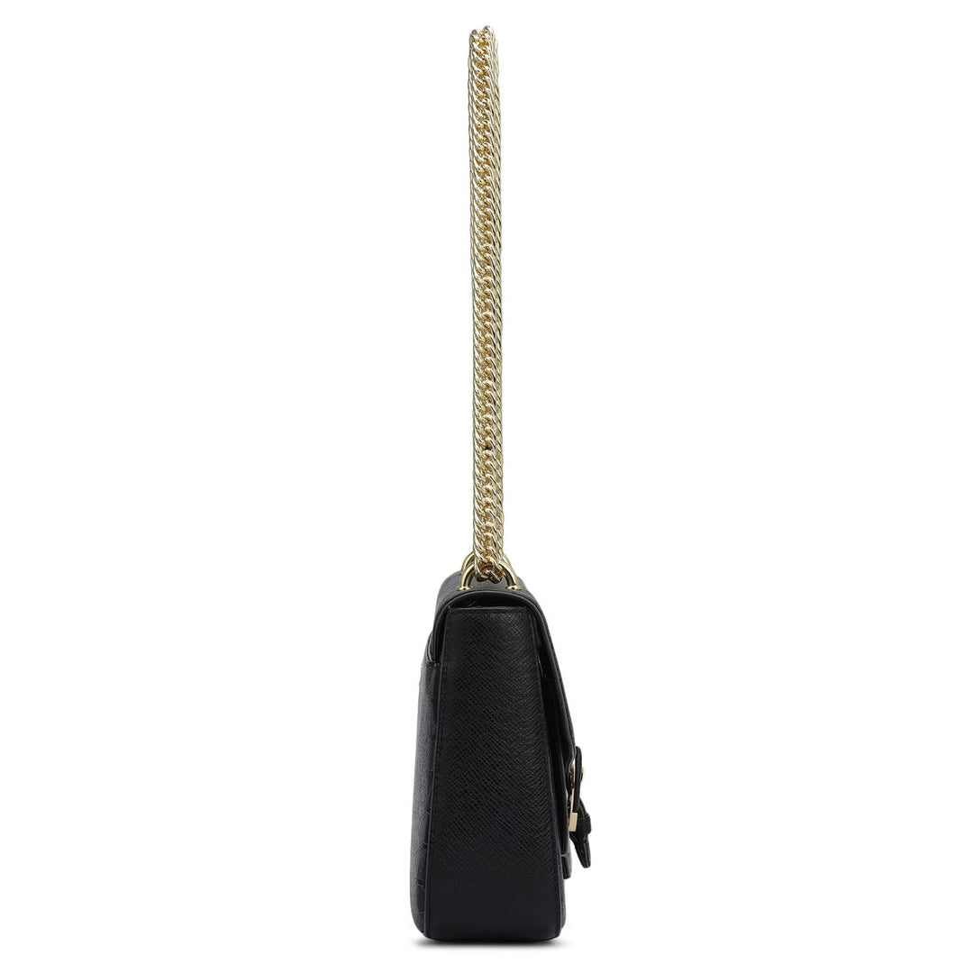 Small Monogram Plain Leather Shoulder Bag - Black