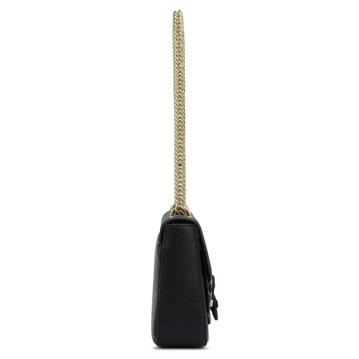 Small Monogram Plain Leather Shoulder Bag - Black