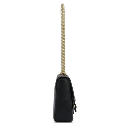 Small Monogram Plain Leather Shoulder Bag - Black
