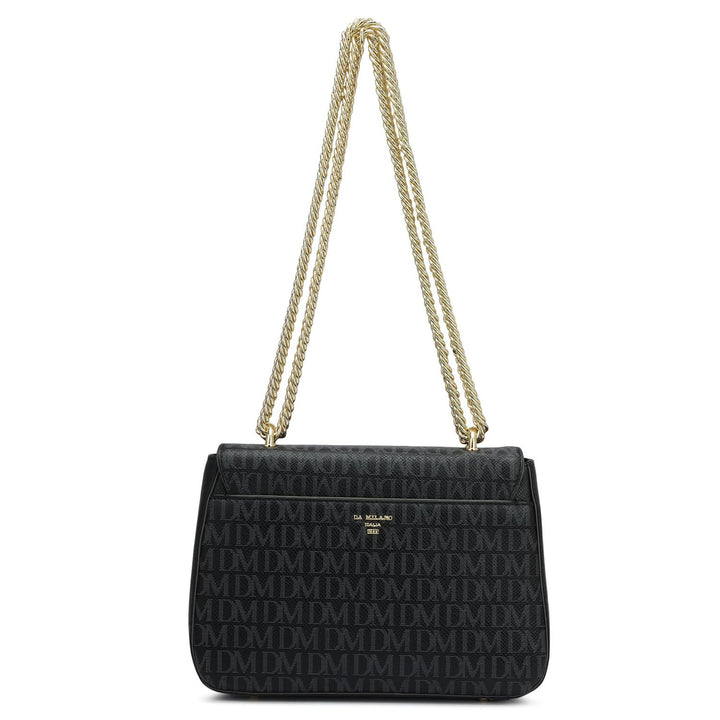 Small Monogram Plain Leather Shoulder Bag - Black