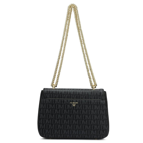 Small Monogram Plain Leather Shoulder Bag - Black