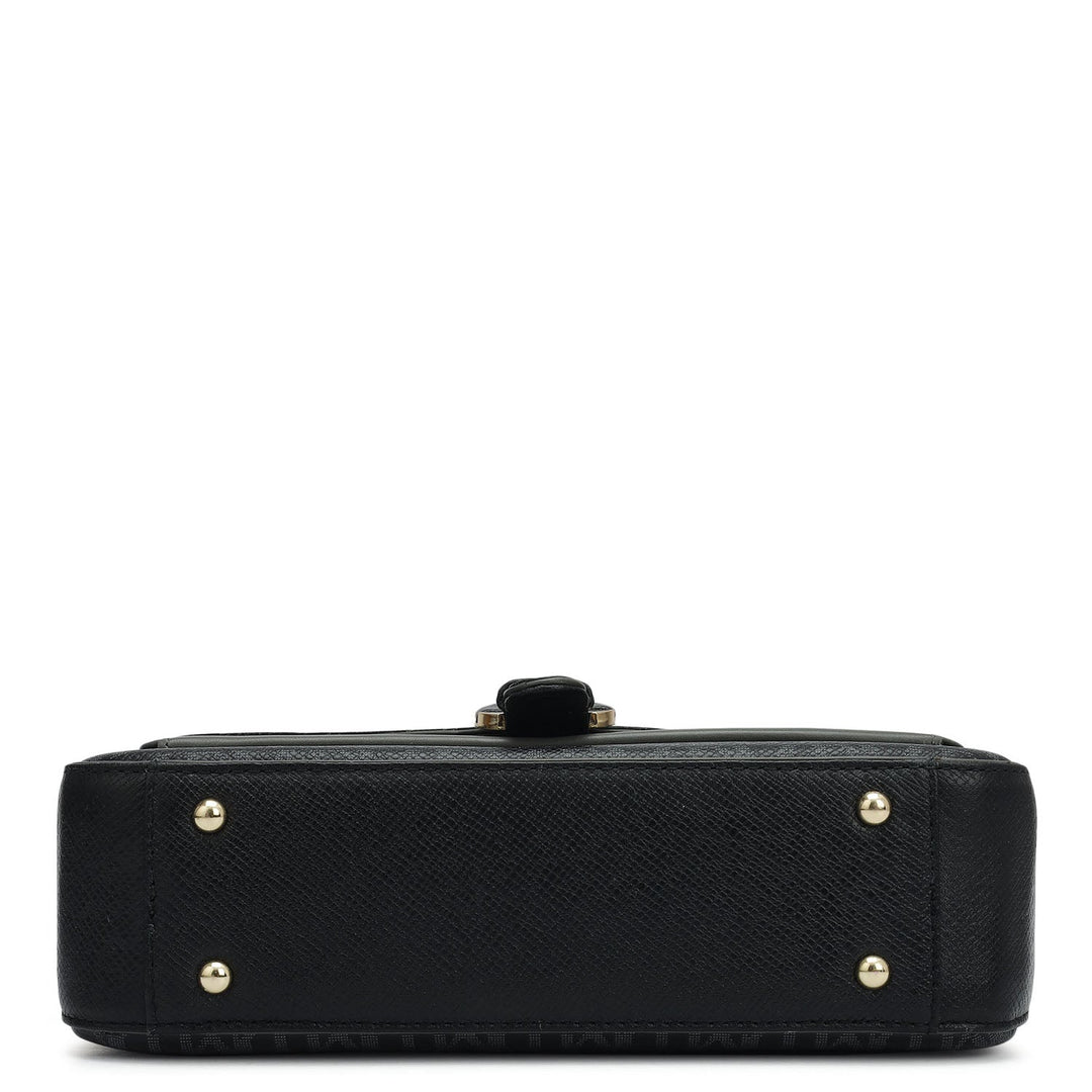 Small Monogram Plain Leather Shoulder Bag - Black