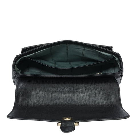 Small Monogram Plain Leather Shoulder Bag - Black