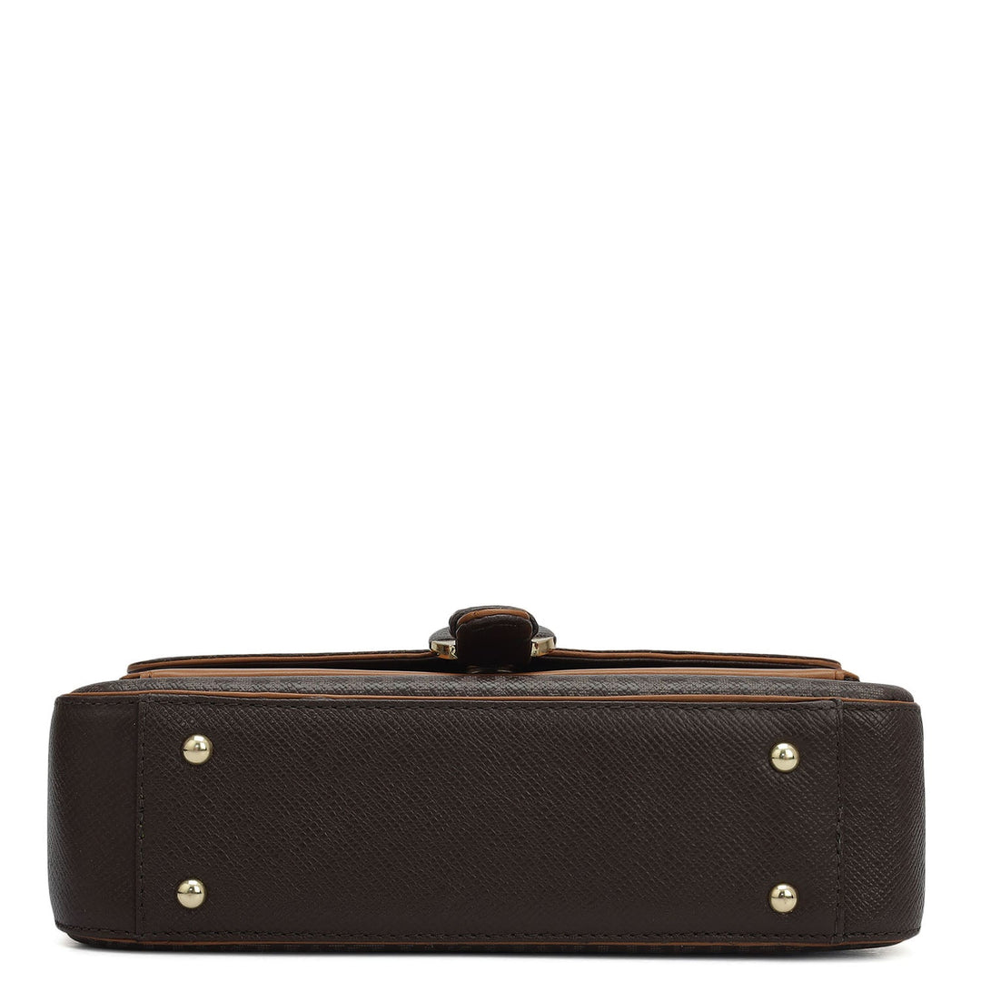 Small Monogram Plain Leather Shoulder Bag - Chocolate