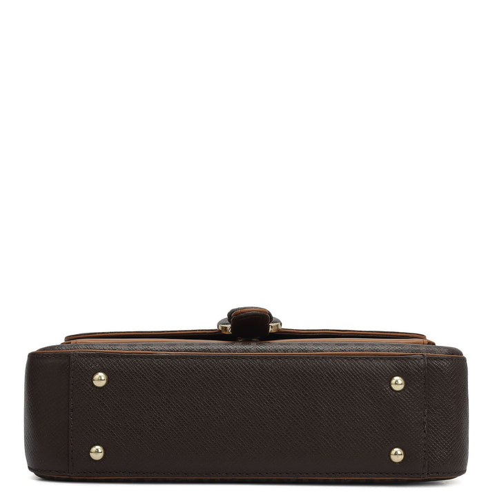 Small Monogram Plain Leather Shoulder Bag - Chocolate