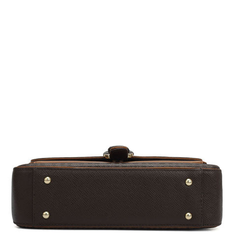 Small Monogram Plain Leather Shoulder Bag - Chocolate