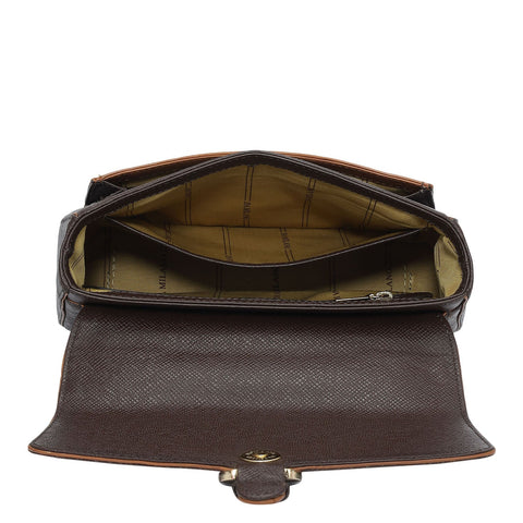 Small Monogram Plain Leather Shoulder Bag - Chocolate