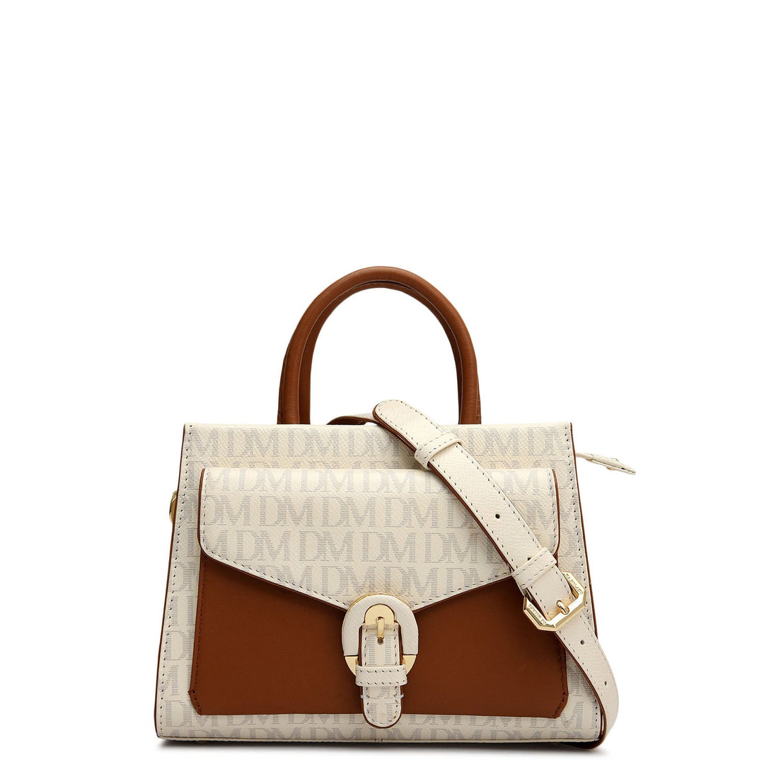 Small Monogram Plain Leather Satchel - Marshmallow