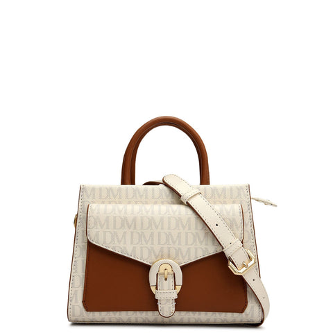 Small Monogram Plain Leather Satchel - Marshmallow