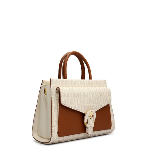 Small Monogram Plain Leather Satchel - Marshmallow