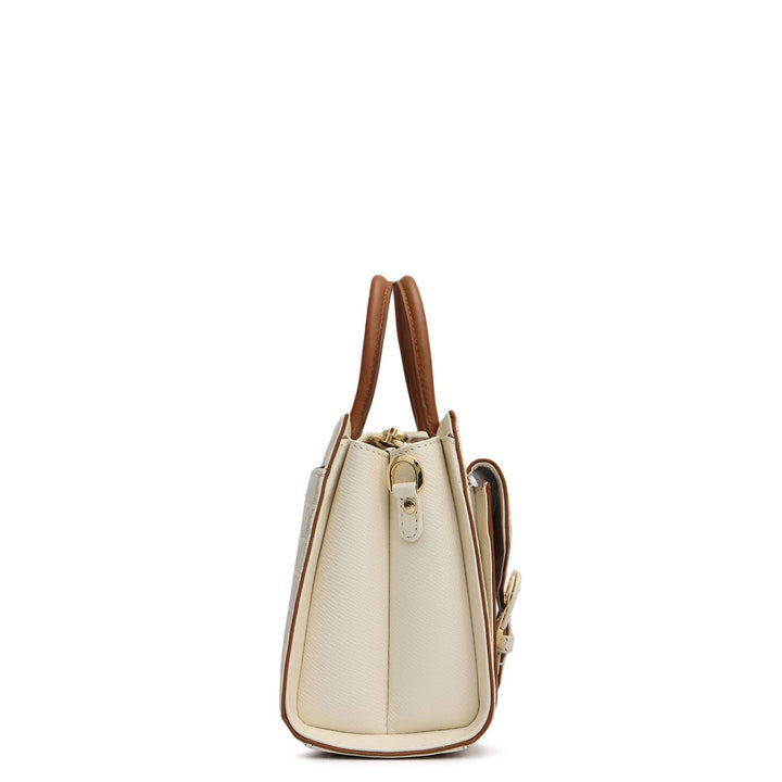 Small Monogram Plain Leather Satchel - Marshmallow