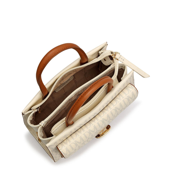 Small Monogram Plain Leather Satchel - Marshmallow