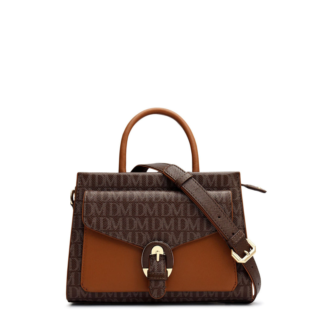 Small Monogram Plain Leather Satchel - Walnut