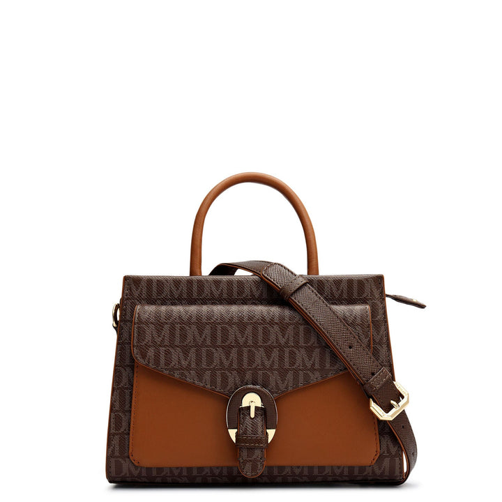 Small Monogram Plain Leather Satchel - Walnut