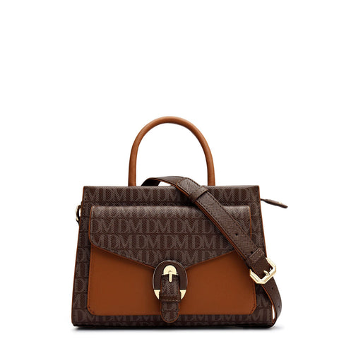 Small Monogram Plain Leather Satchel - Walnut