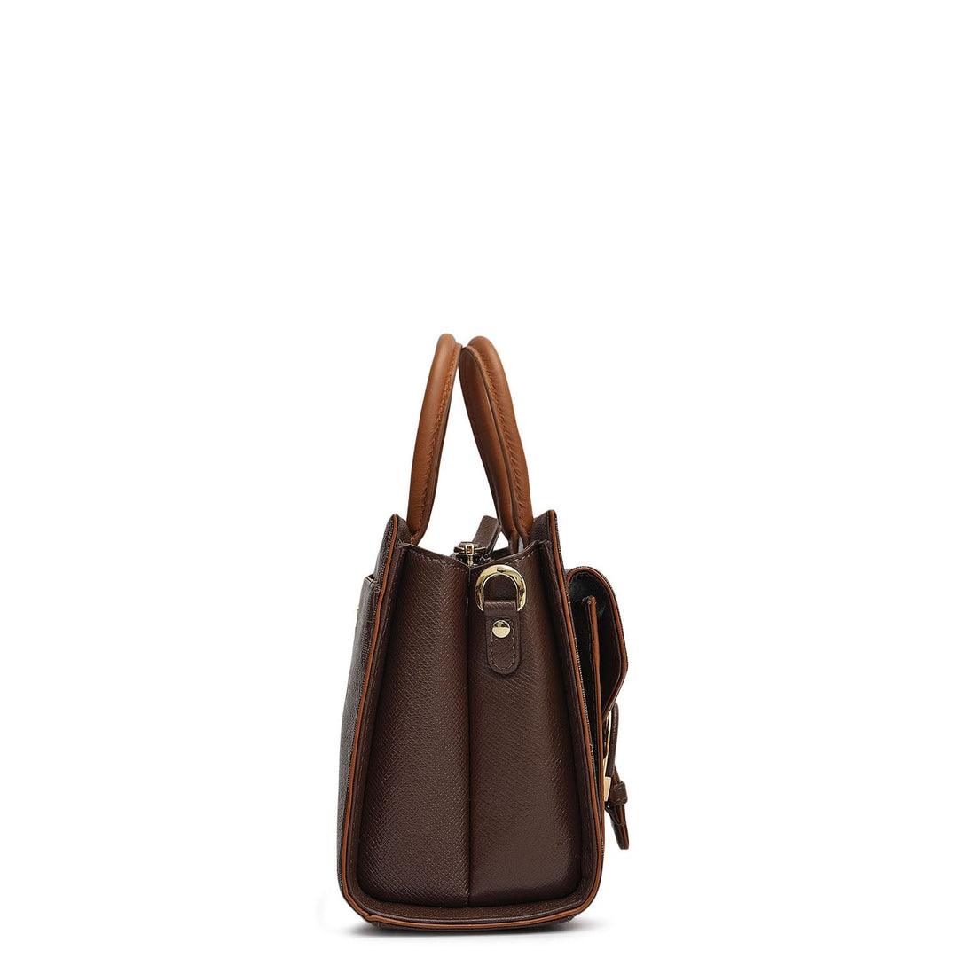 Small Monogram Plain Leather Satchel - Walnut