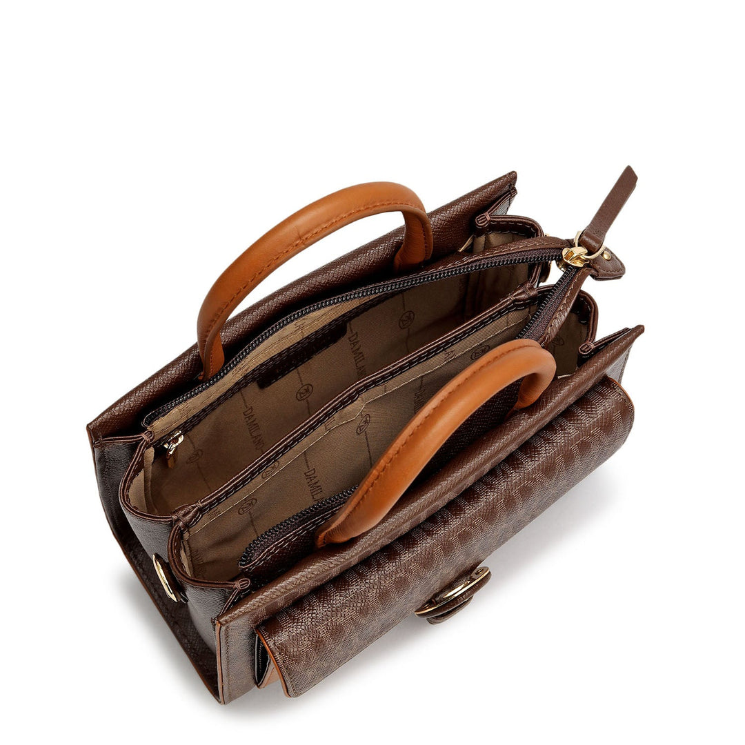 Small Monogram Plain Leather Satchel - Walnut