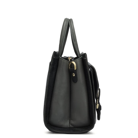 Small Monogram Plain Leather Satchel - Black