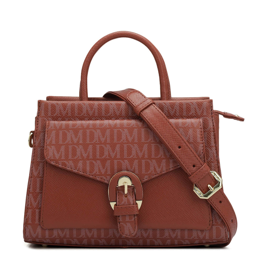 Small Monogram Franzy Leather Satchel - Brick