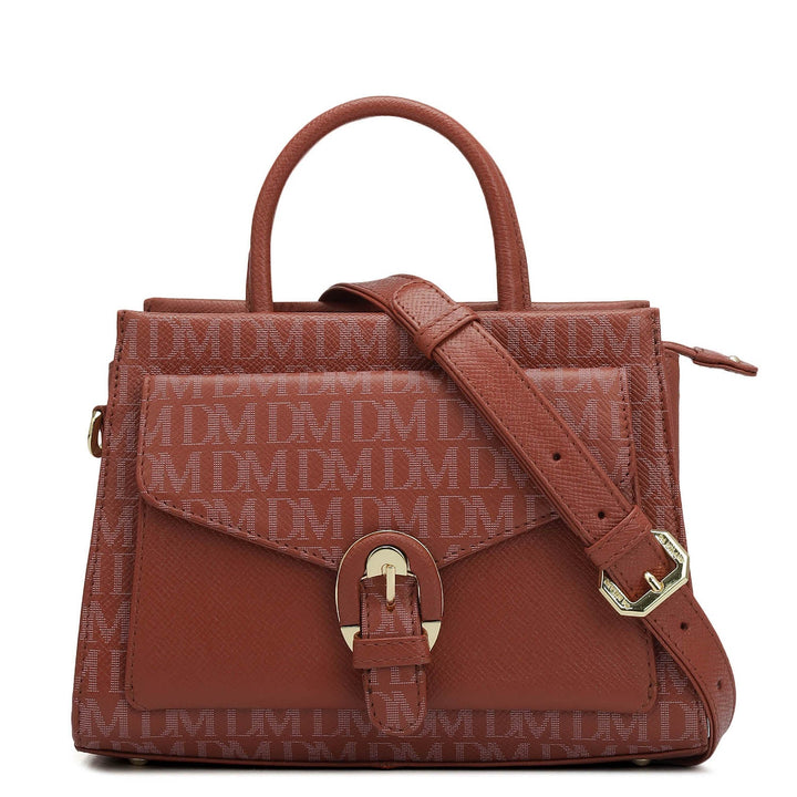 Small Monogram Franzy Leather Satchel - Brick