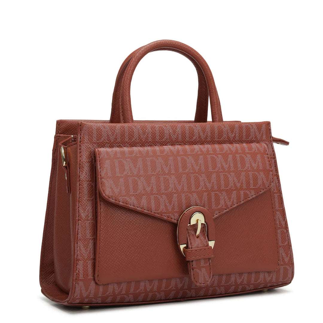Small Monogram Franzy Leather Satchel - Brick