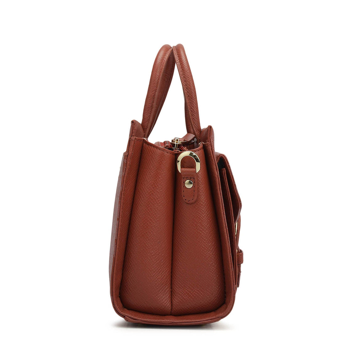 Small Monogram Franzy Leather Satchel - Brick