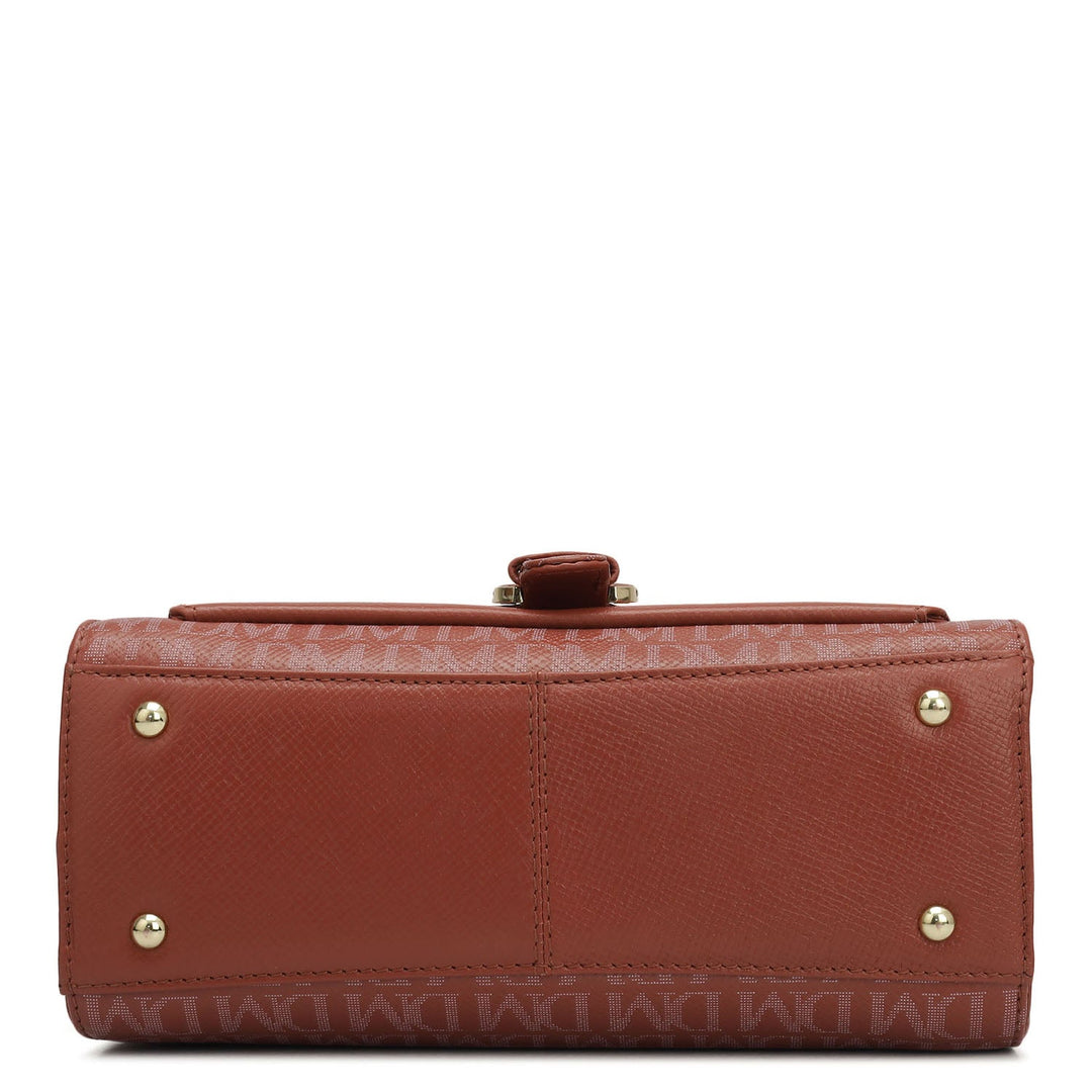 Small Monogram Franzy Leather Satchel - Brick