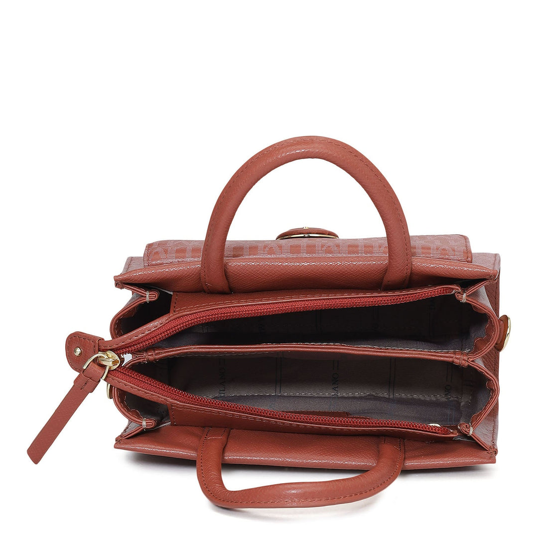 Small Monogram Franzy Leather Satchel - Brick