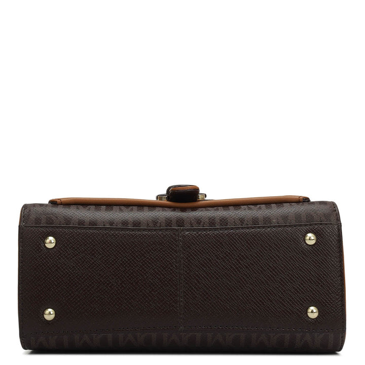 Small Monogram Plain Leather Satchel - Chocolate