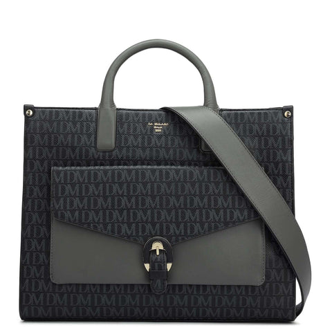 Medium Monogram Plain Leather Satchel - Black
