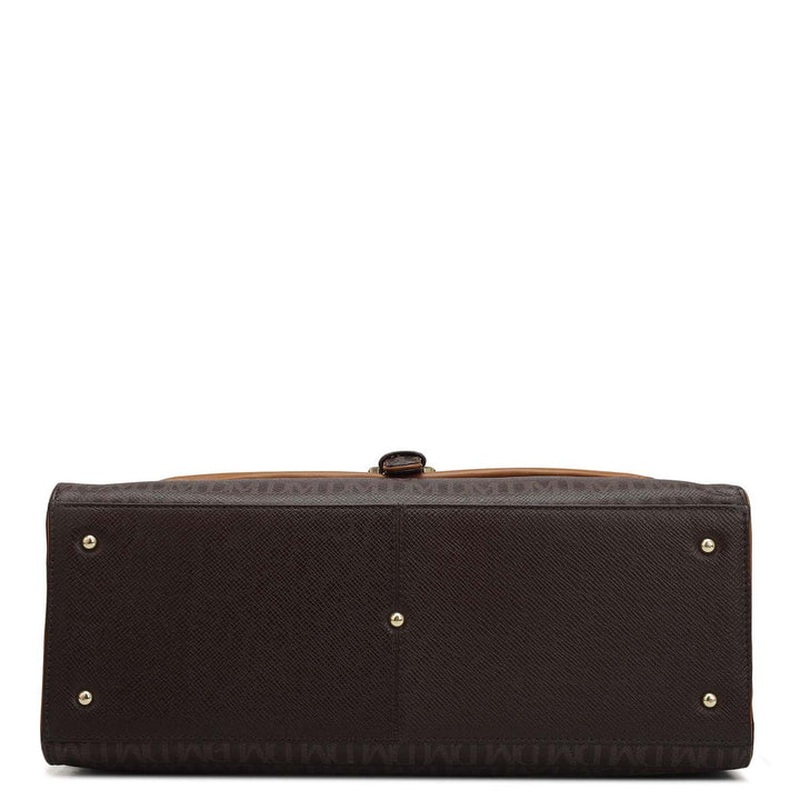Medium Monogram Plain Leather Satchel - Chocolate