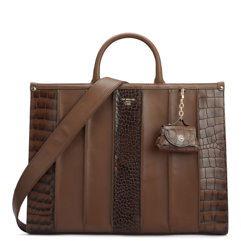 Large Croco Plain Leather Book Tote - Date
