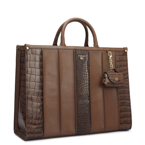 Large Croco Plain Leather Book Tote - Date