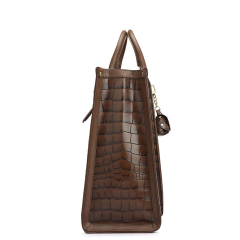 Large Croco Plain Leather Book Tote - Date