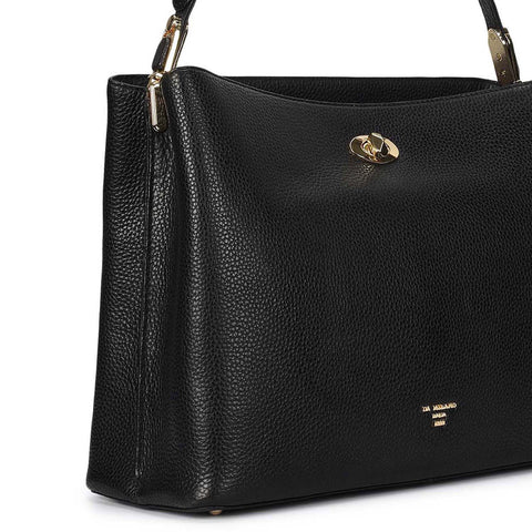 Medium Wax Leather Shoulder Bag - Black
