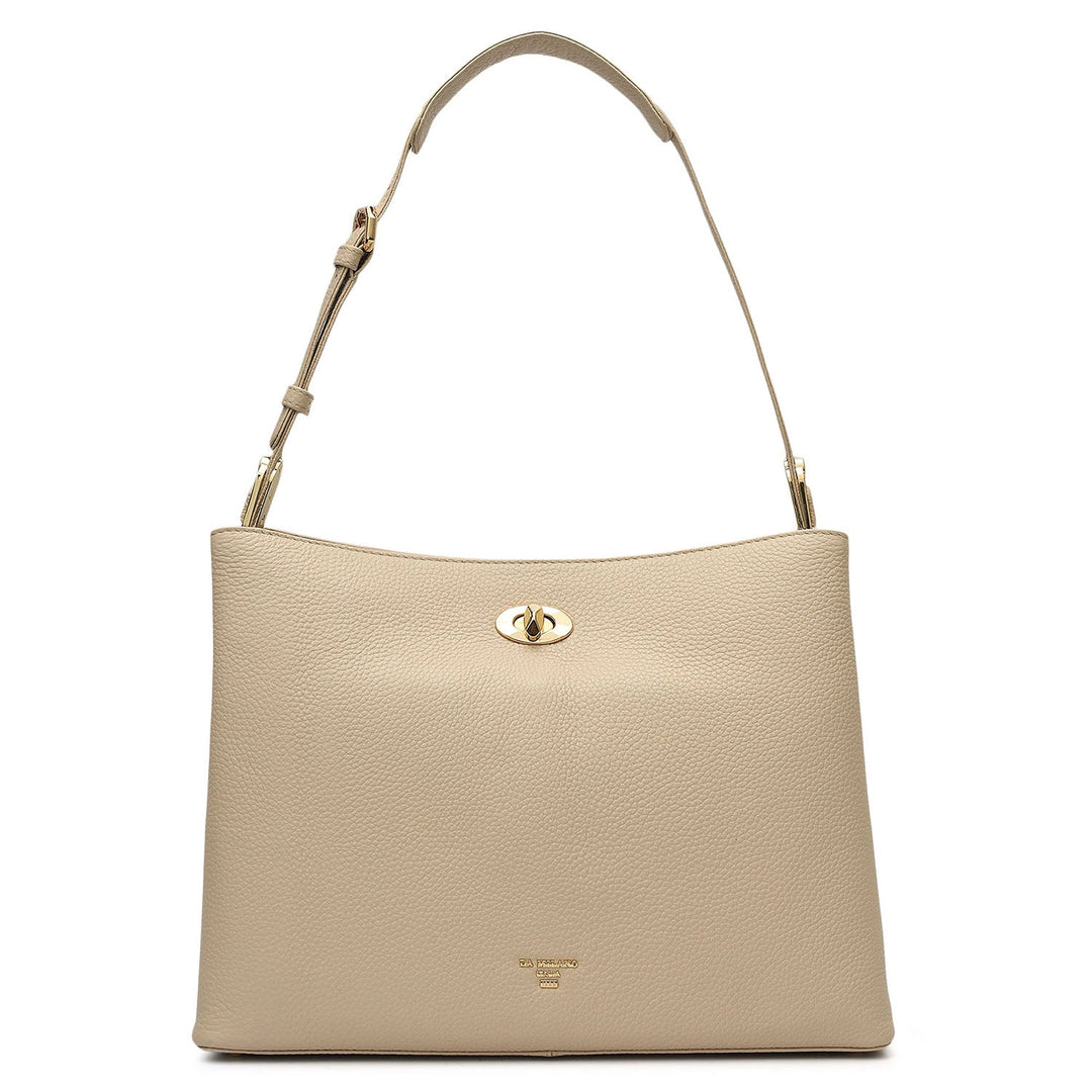 Medium Wax Leather Shoulder Bag - Dove