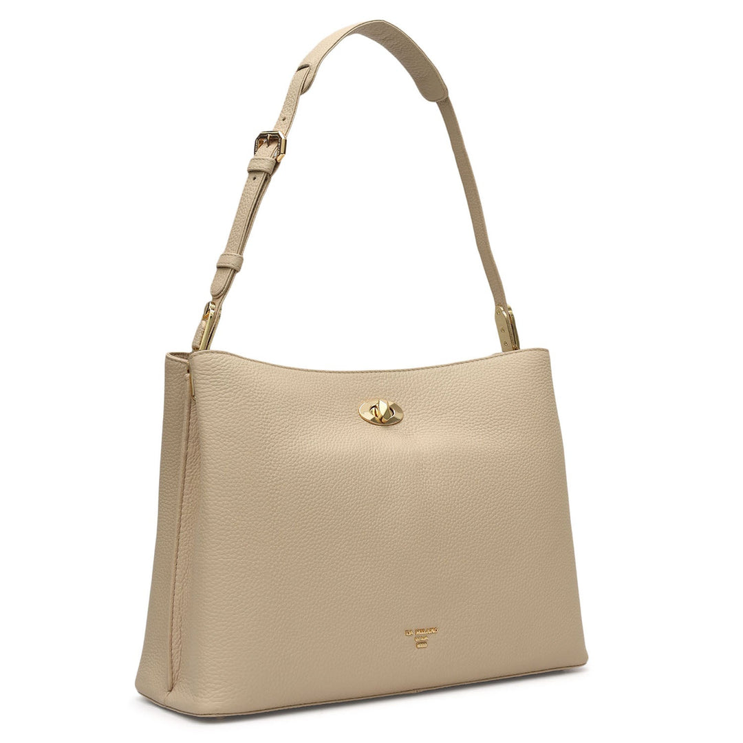 Medium Wax Leather Shoulder Bag - Dove