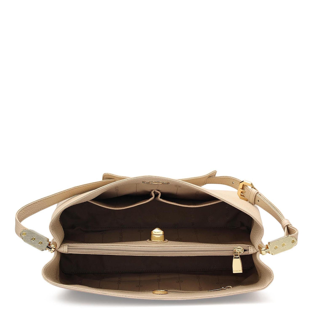 Medium Wax Leather Shoulder Bag - Dove