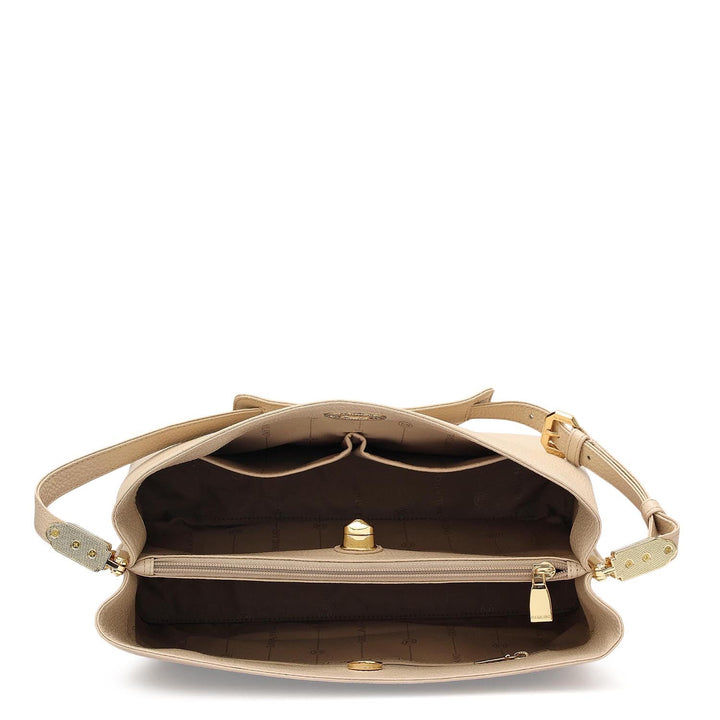 Medium Wax Leather Shoulder Bag - Dove