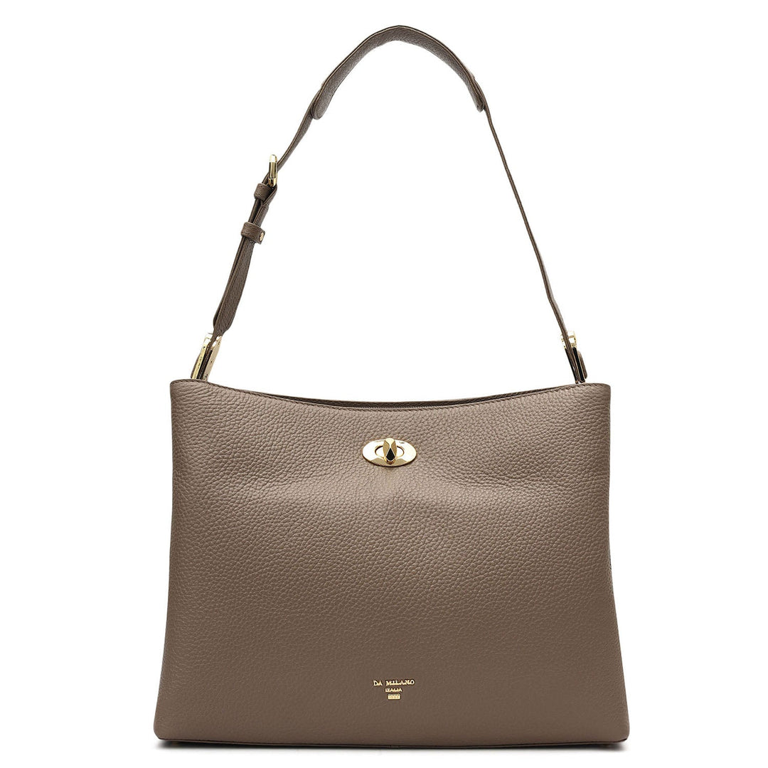 Medium Wax Leather Shoulder Bag - Smoke Grey