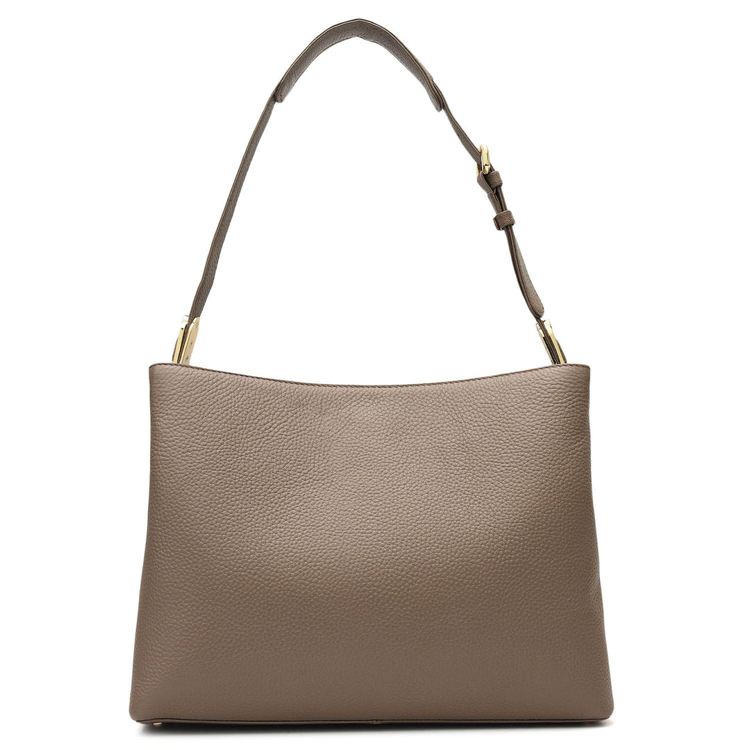 Medium Wax Leather Shoulder Bag - Smoke Grey