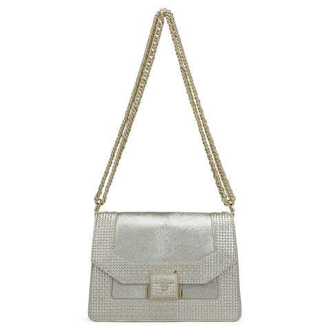 Small Metallic Leather Shoulder Bag - Gold