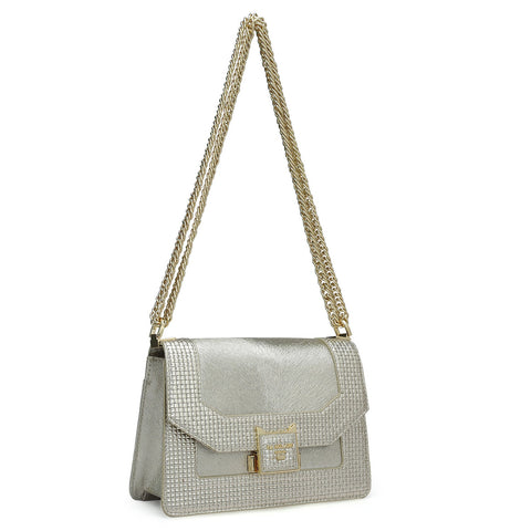 Small Metallic Leather Shoulder Bag - Gold