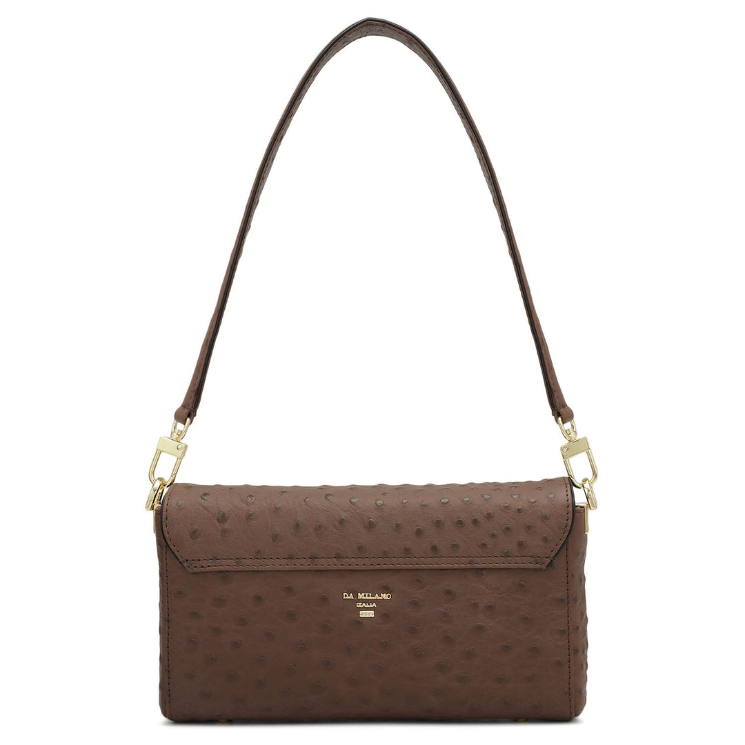 Small Ostrich Leather Baguette - Brown