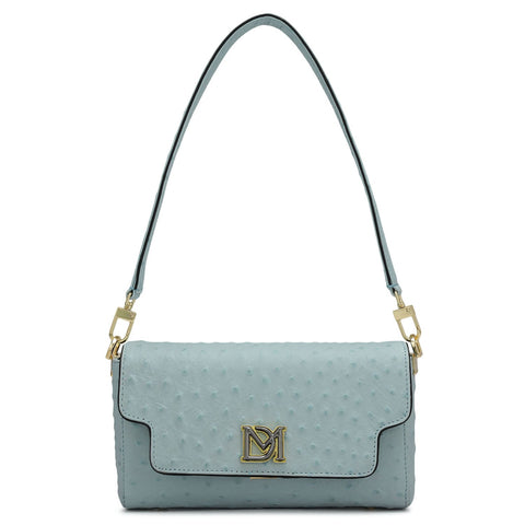 Small Ostrich Leather Baguette - Ice Blue